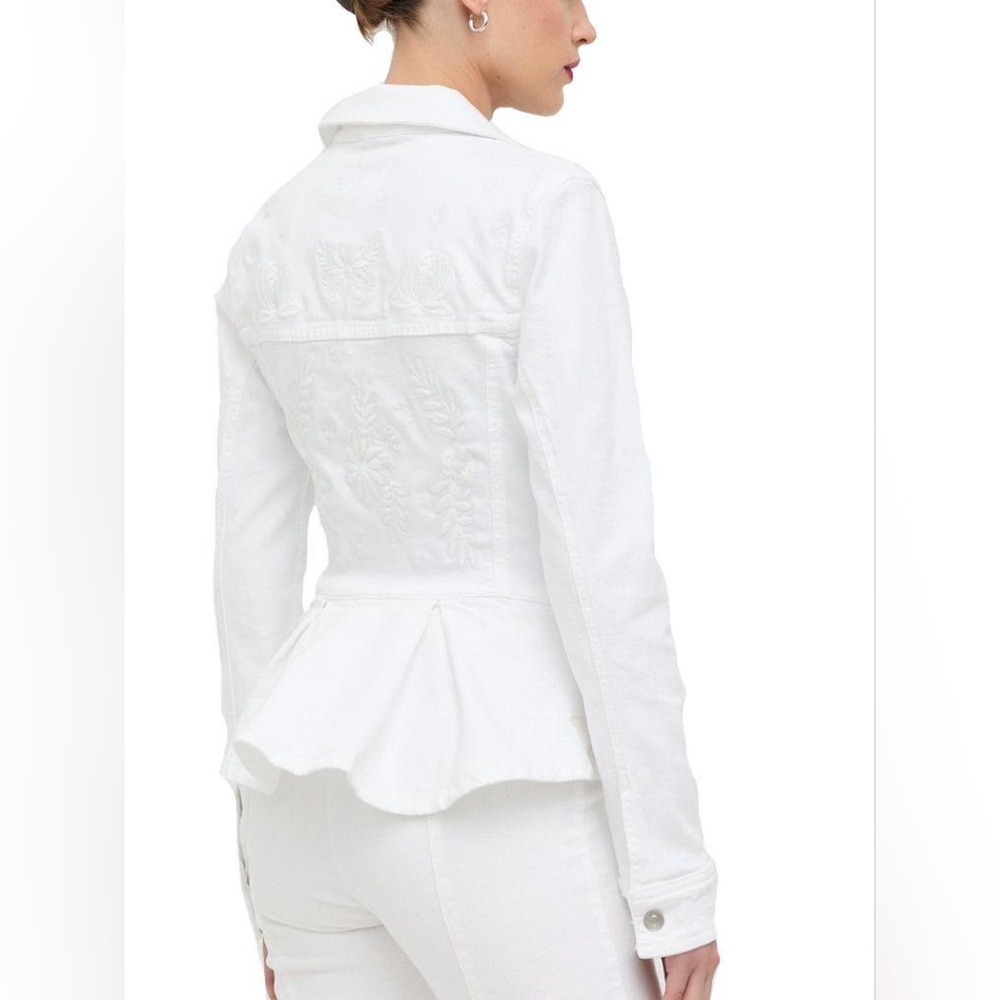 COPY - Women optic white "Guess" peplum denim jacket with floral applique on th… - Picture 6 of 6